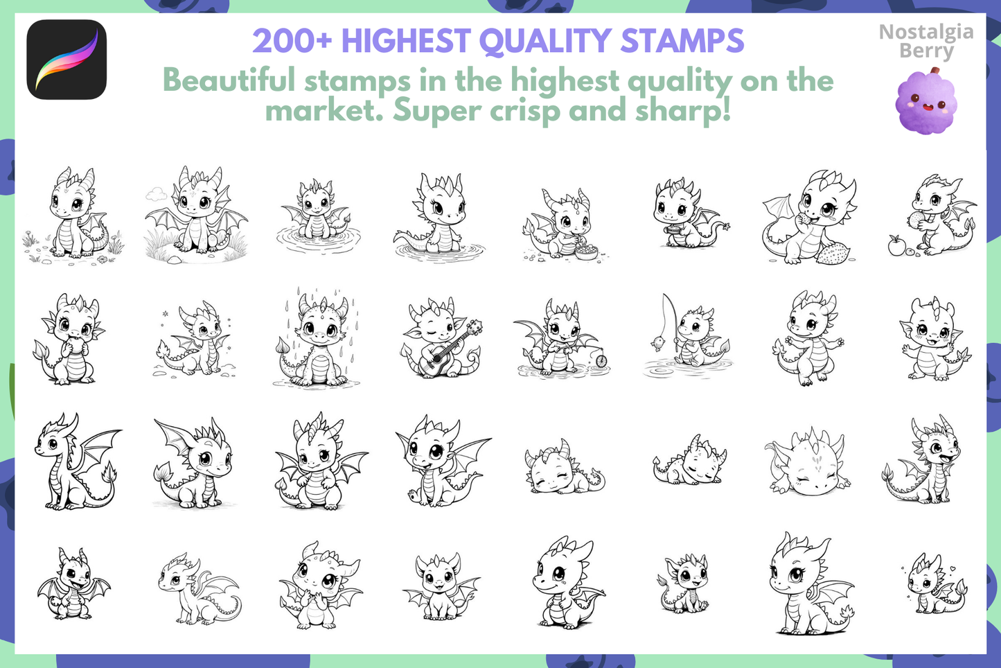 100+ Adorable Baby Dragon Stamps for Procreate Art - Cozy Brushery