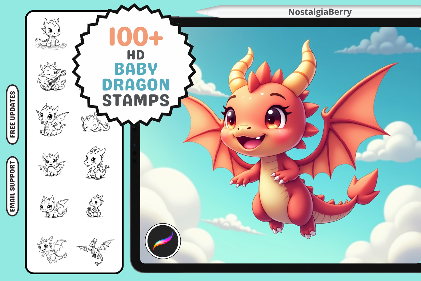 100+ Adorable Baby Dragon Stamps for Procreate Art - Cozy Brushery