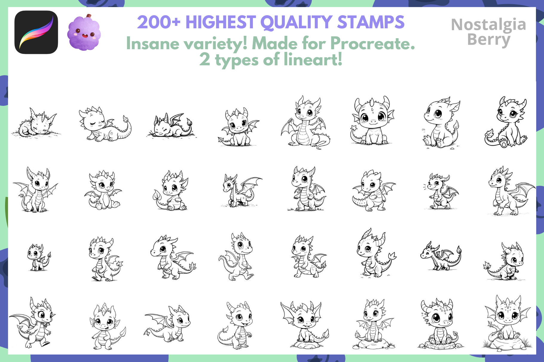 100+ Adorable Baby Dragon Stamps for Procreate Art - Cozy Brushery