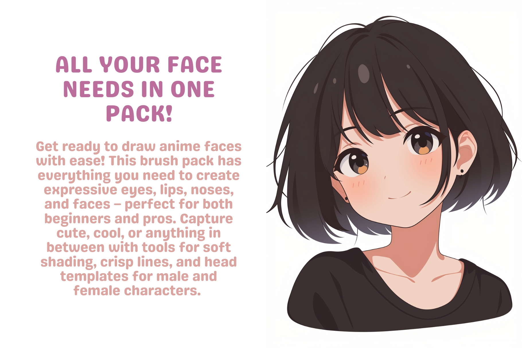 170 Procreate Anime Eyes Nose Mouth Lips Face Head Stamps - Cozy Brushery