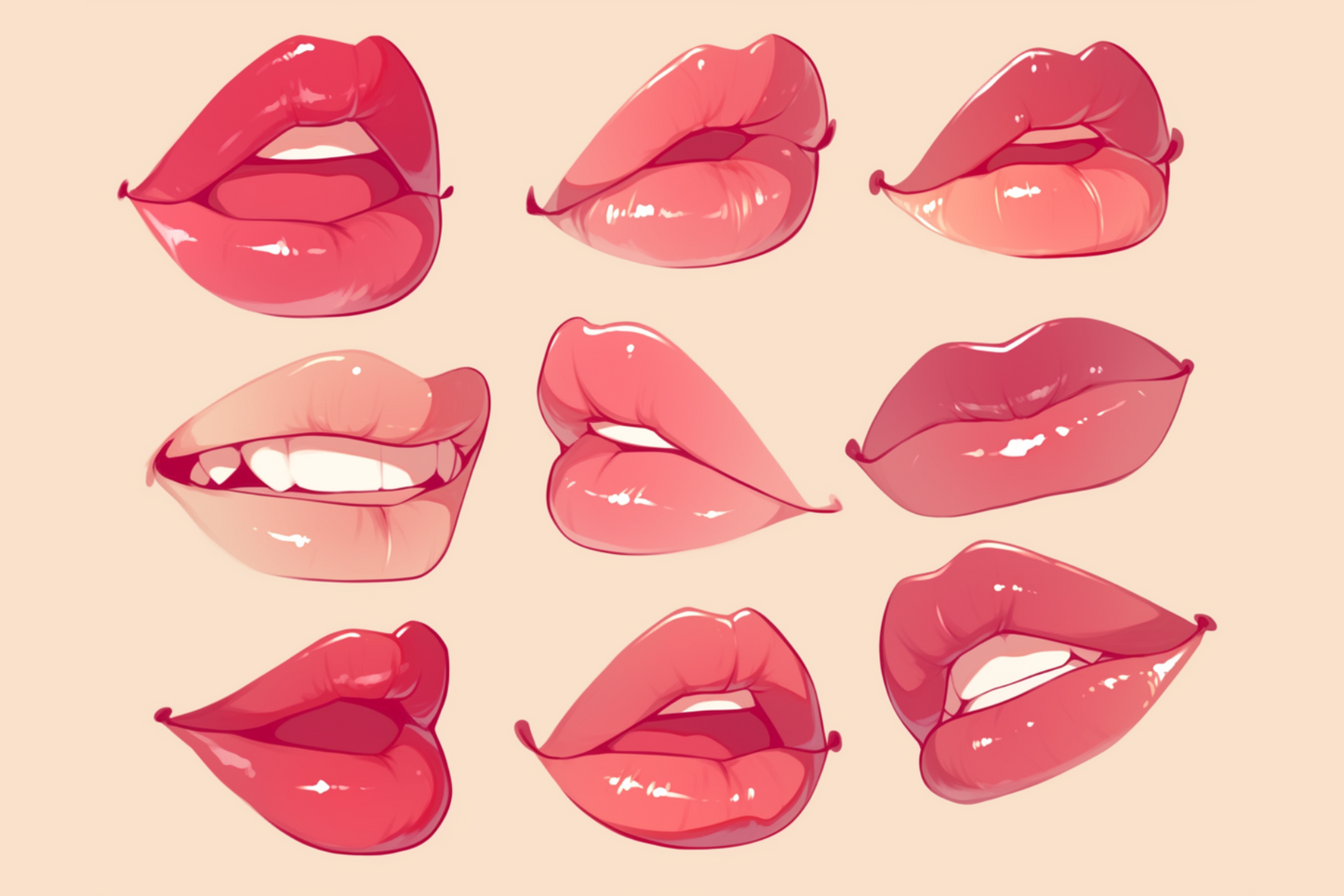 170 Procreate Anime Eyes Nose Mouth Lips Face Head Stamps - Cozy Brushery