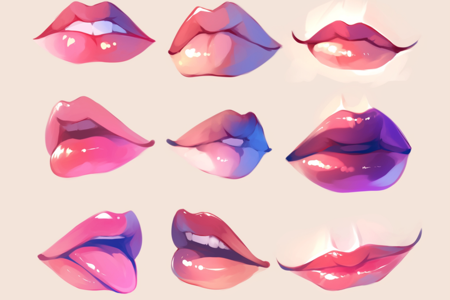 170 Procreate Anime Eyes Nose Mouth Lips Face Head Stamps - Cozy Brushery
