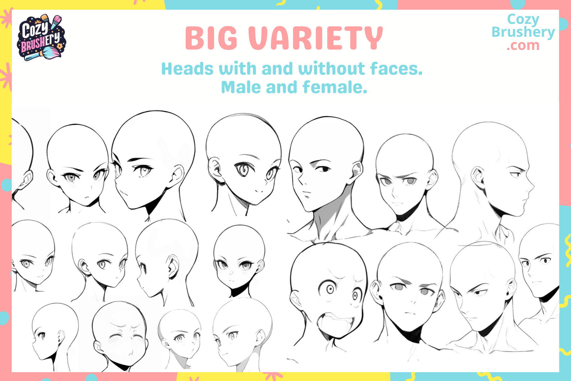 170 Procreate Anime Eyes Nose Mouth Lips Face Head Stamps - Cozy Brushery