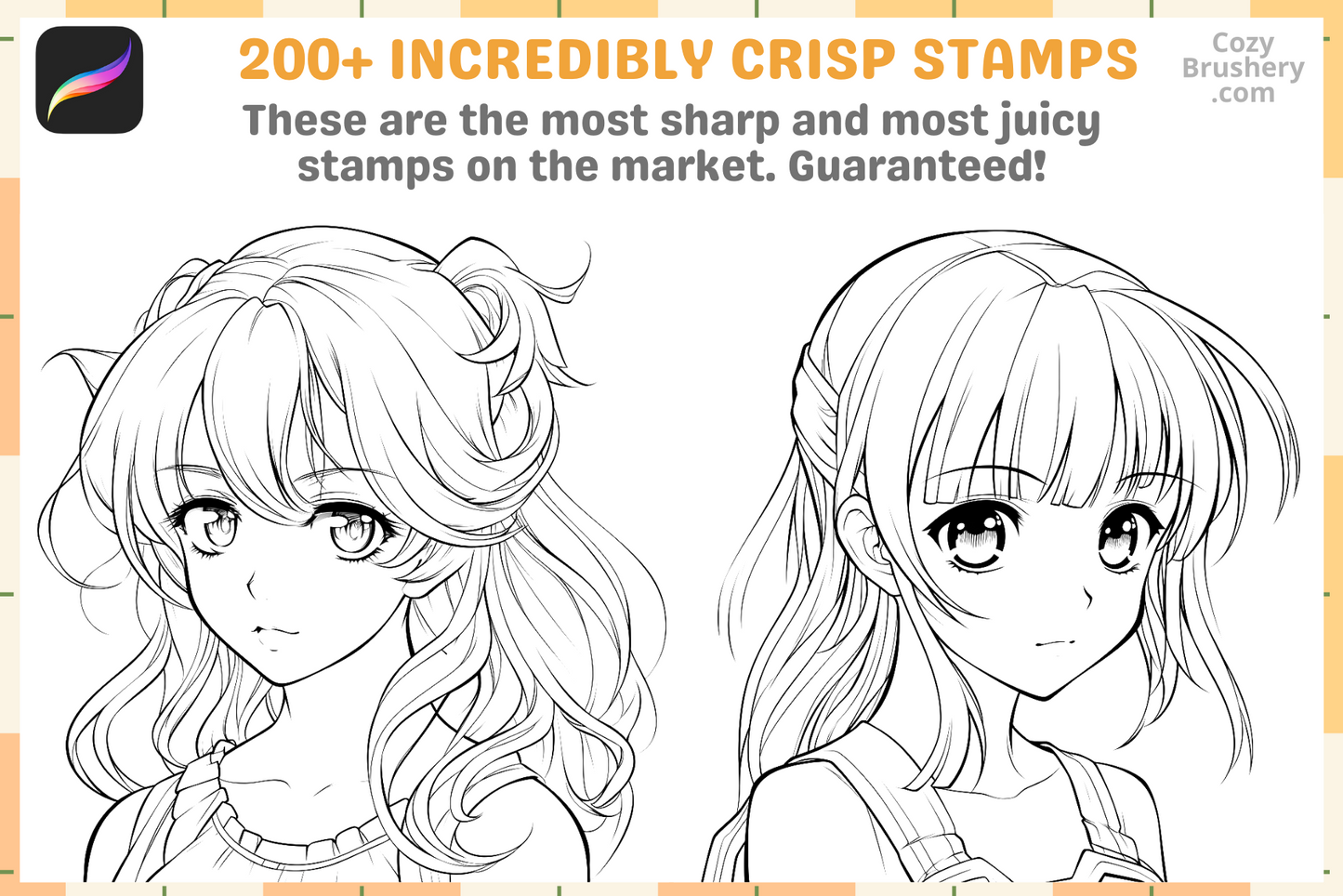 200+ Anime Girl Head Stamps for Procreate Instant Download - Cozy Brushery