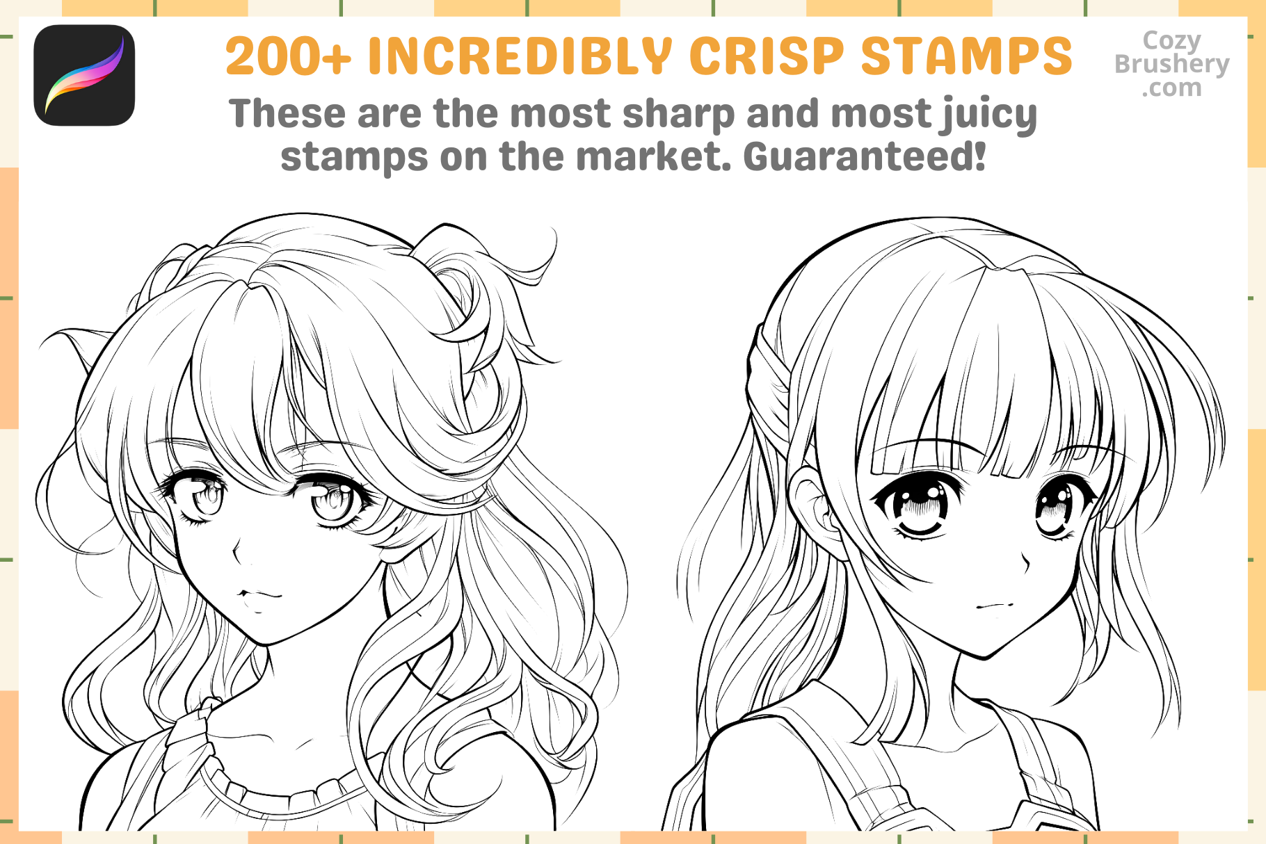200+ Anime Girl Head Stamps for Procreate Instant Download - Cozy Brushery