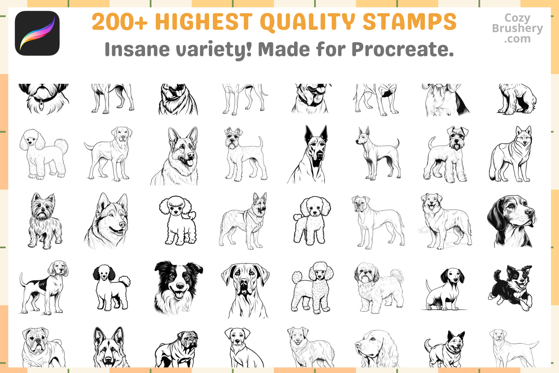 200+ Anime Girl Head Stamps for Procreate Instant Download - Cozy Brushery