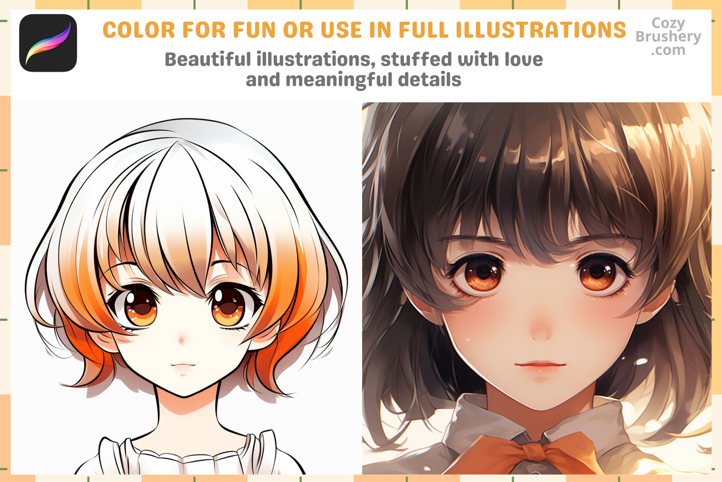 200+ Anime Girl Head Stamps for Procreate Instant Download - Cozy Brushery