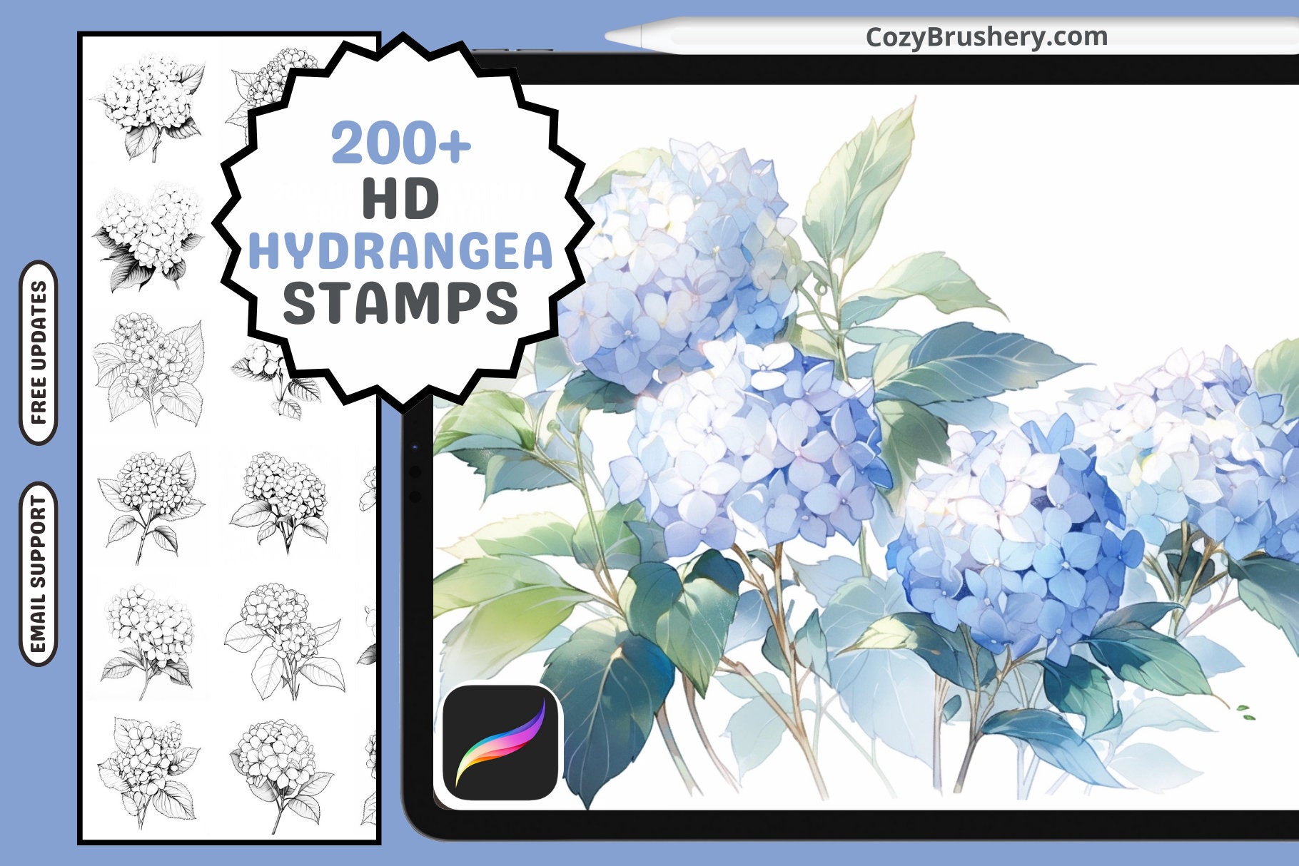 200+ Hydrangea Flower Stamps for Procreate Floral Brushes - Cozy Brushery