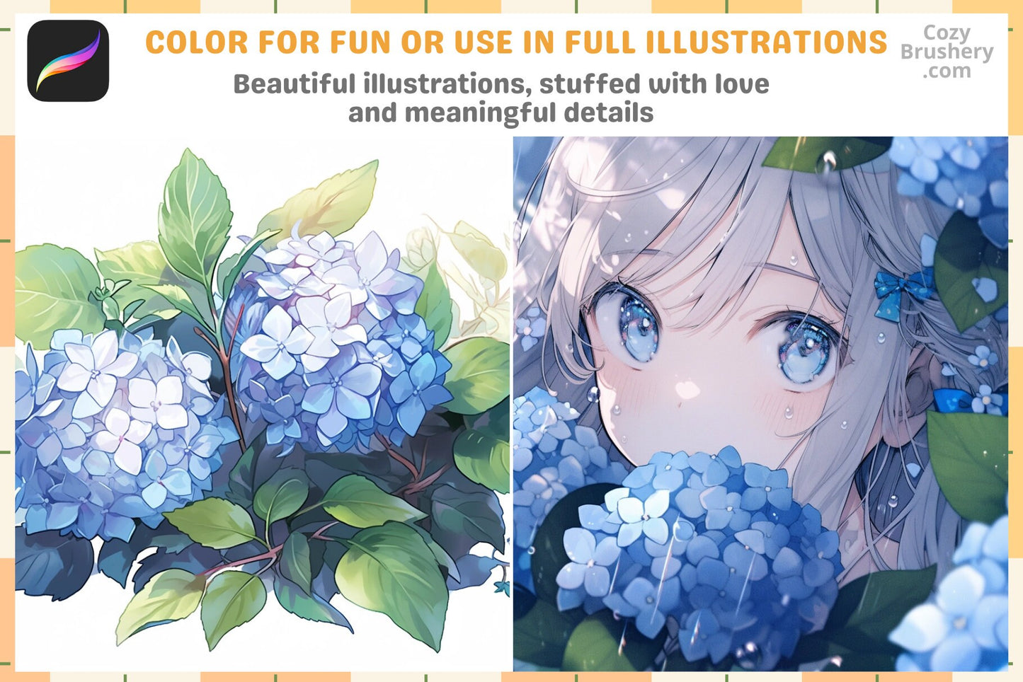 200+ Hydrangea Flower Stamps for Procreate Floral Brushes - Cozy Brushery