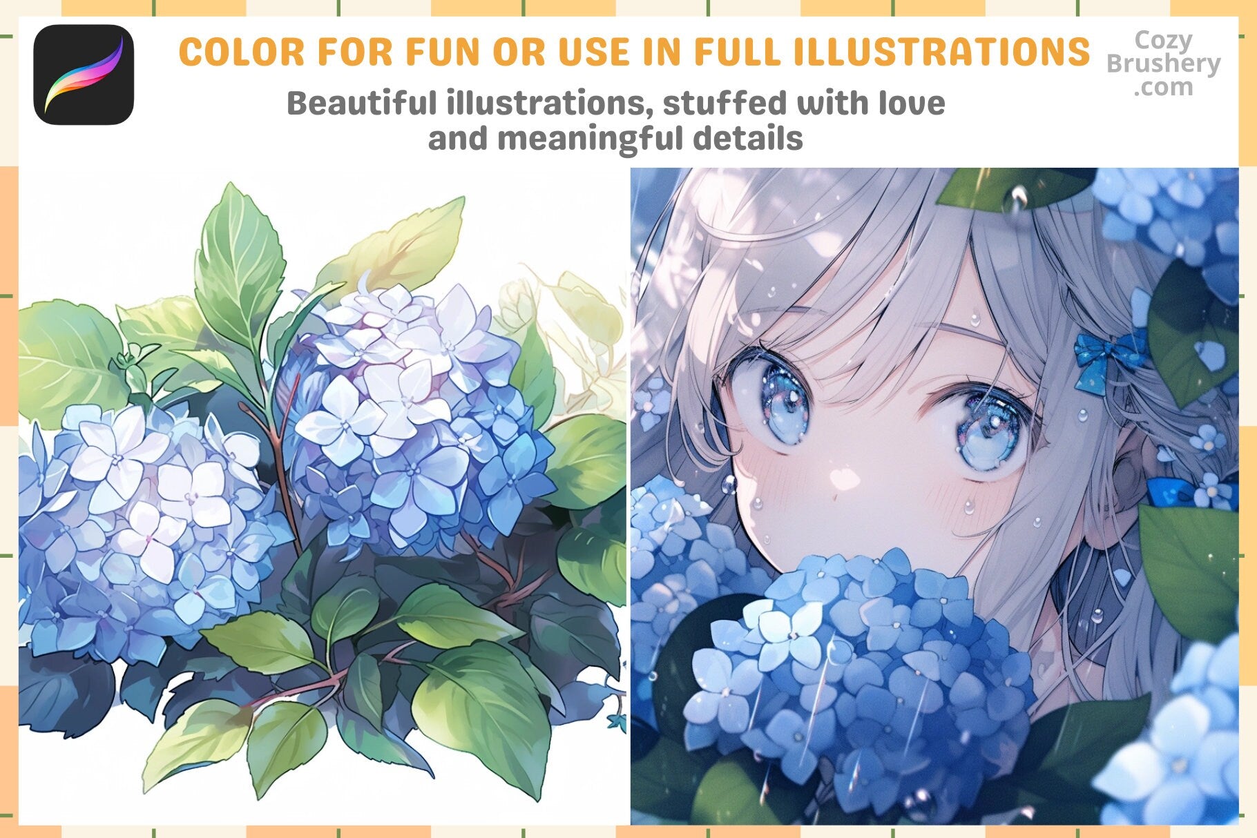 200+ Hydrangea Flower Stamps for Procreate Floral Brushes - Cozy Brushery