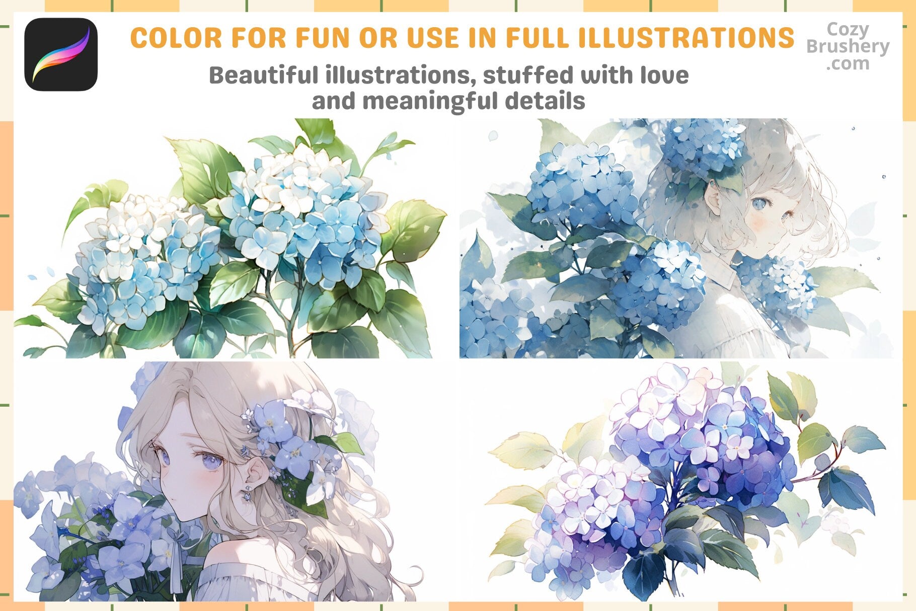 200+ Hydrangea Flower Stamps for Procreate Floral Brushes - Cozy Brushery