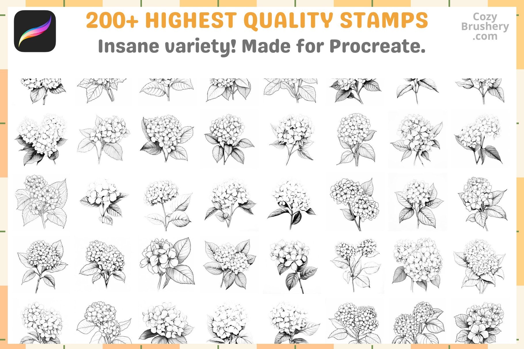 200+ Hydrangea Flower Stamps for Procreate Floral Brushes - Cozy Brushery