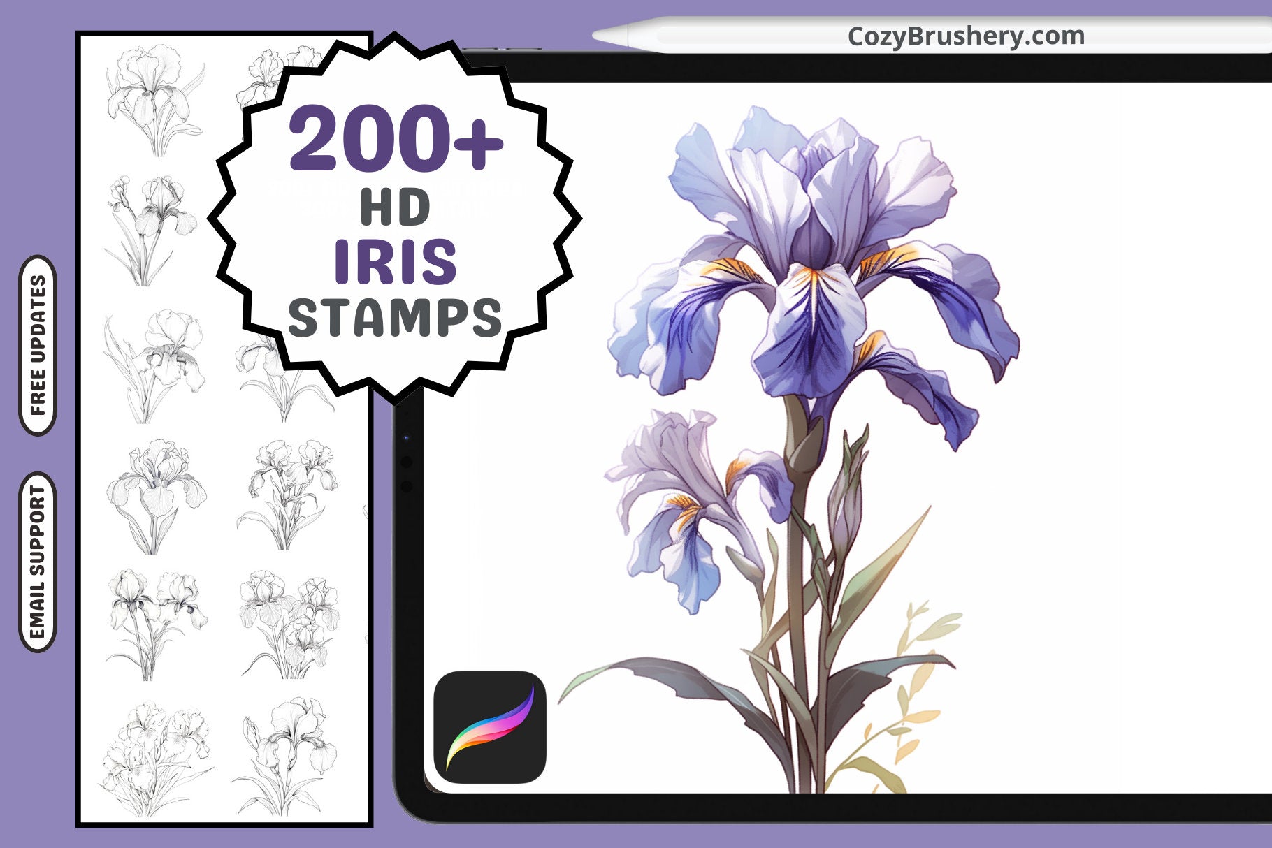 200+ Procreate Iris Flower Stamps For Digital Art Download - Cozy Brushery