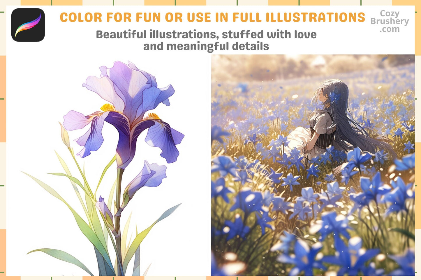 200+ Procreate Iris Flower Stamps For Digital Art Download - Cozy Brushery