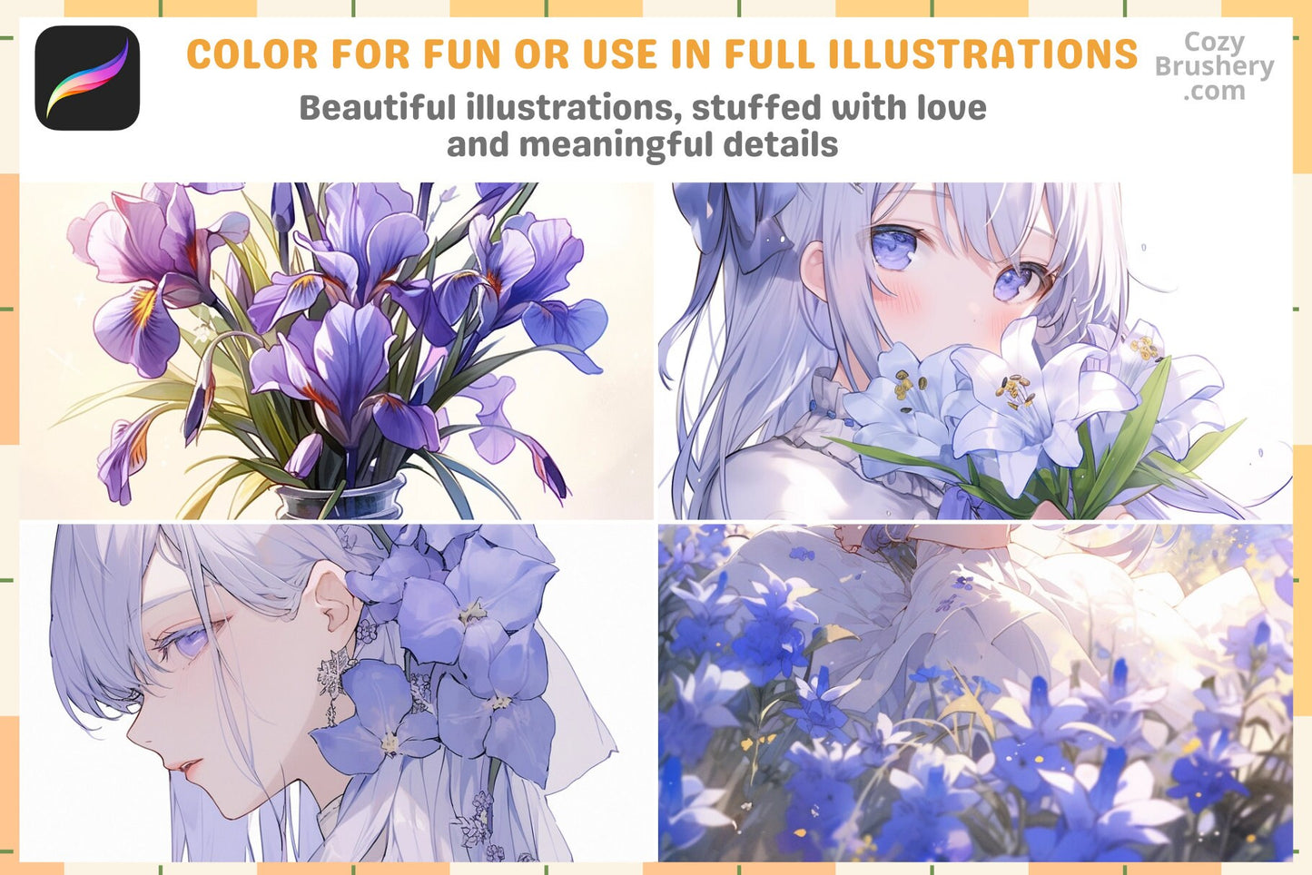 200+ Procreate Iris Flower Stamps For Digital Art Download - Cozy Brushery