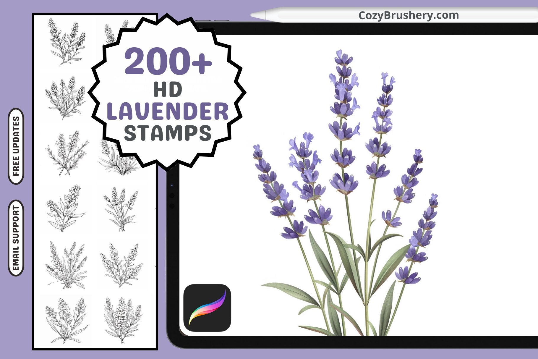 200+ Procreate Lavender Stamps For Serene Digital Art - Cozy Brushery