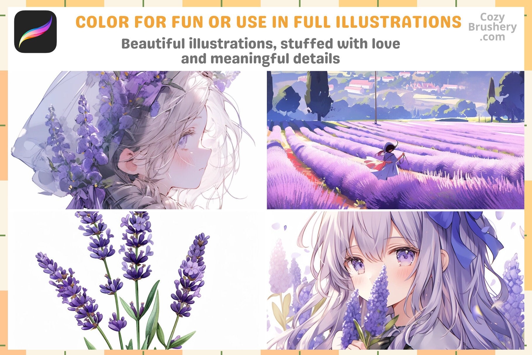 200+ Procreate Lavender Stamps For Serene Digital Art - Cozy Brushery