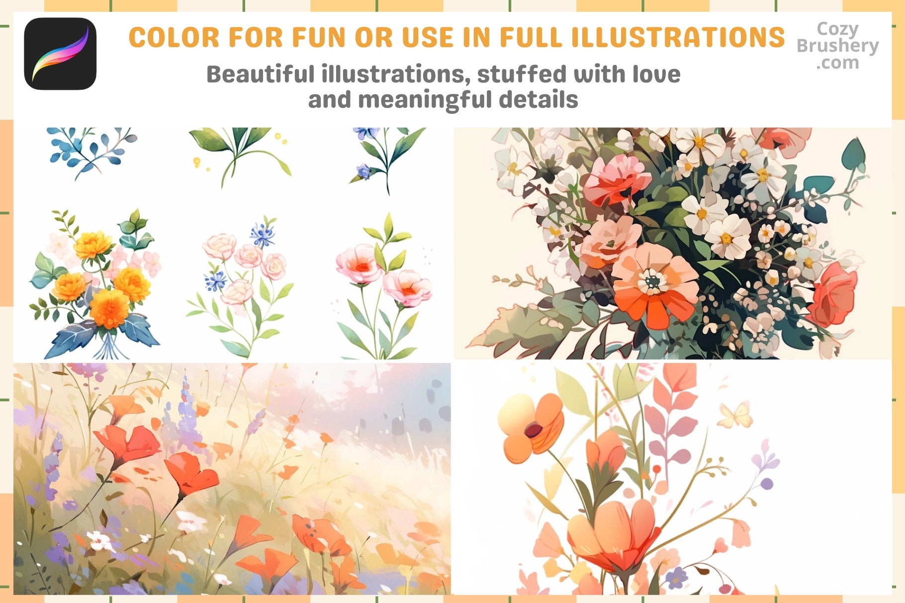 200+ Procreate Mixed Flowers Stamps For Vibrant Art - Cozy Brushery