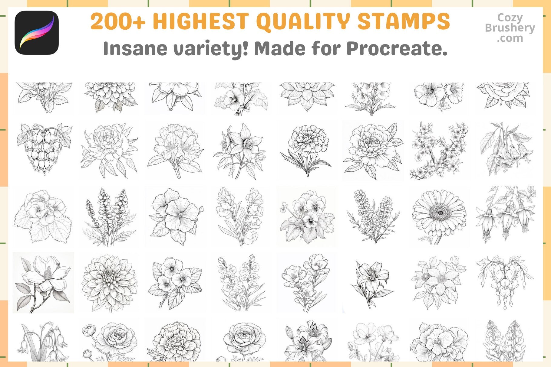 200+ Procreate Mixed Flowers Stamps For Vibrant Art - Cozy Brushery