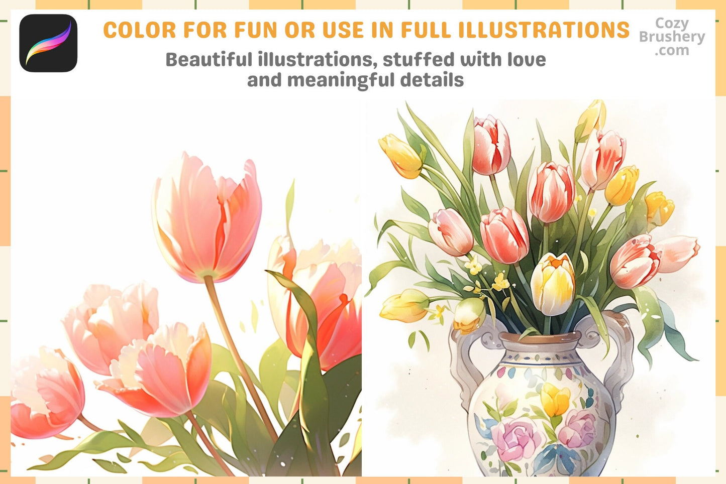 200+ Procreate Tulip Stamps For Digital Art Instant Download - Cozy Brushery