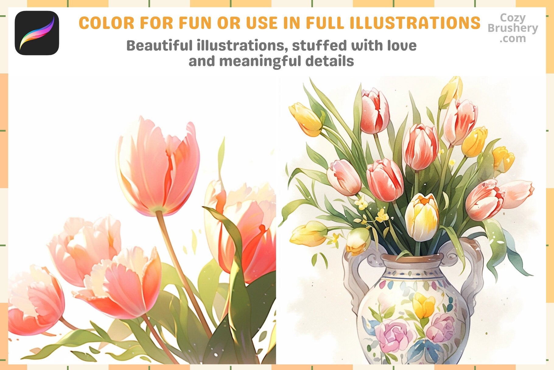 200+ Procreate Tulip Stamps For Digital Art Instant Download - Cozy Brushery