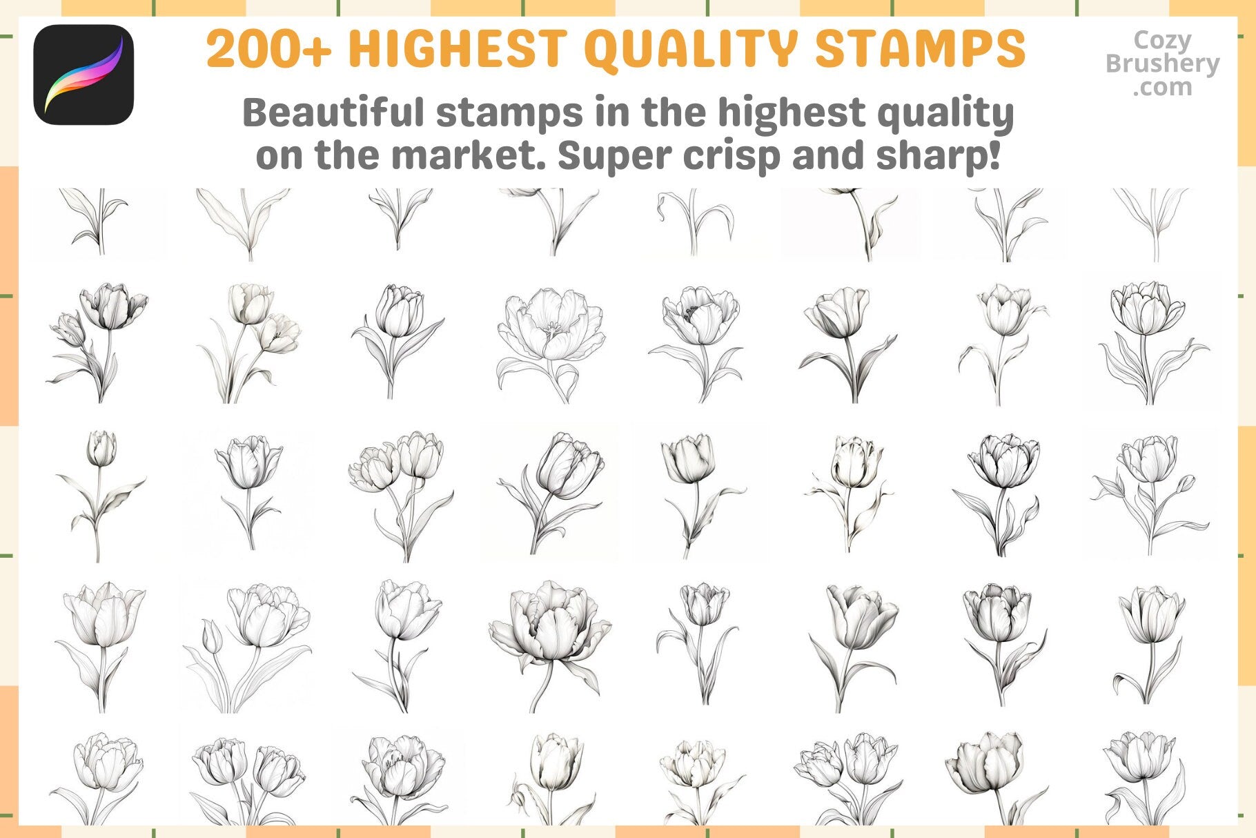 200+ Procreate Tulip Stamps For Digital Art Instant Download - Cozy Brushery