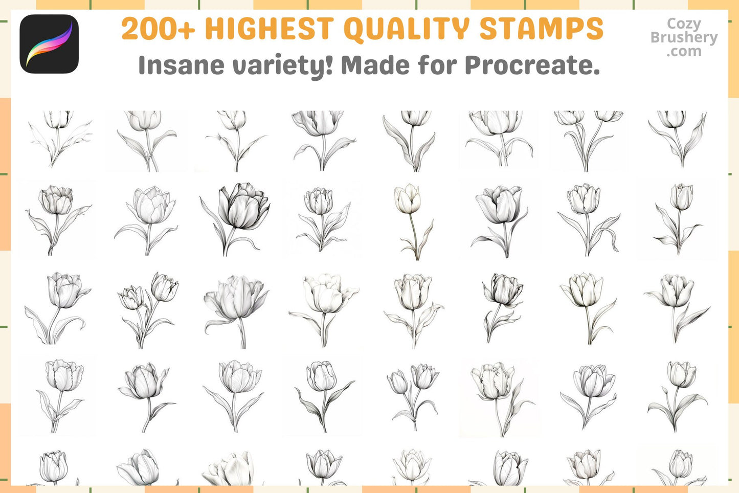 200+ Procreate Tulip Stamps For Digital Art Instant Download - Cozy Brushery