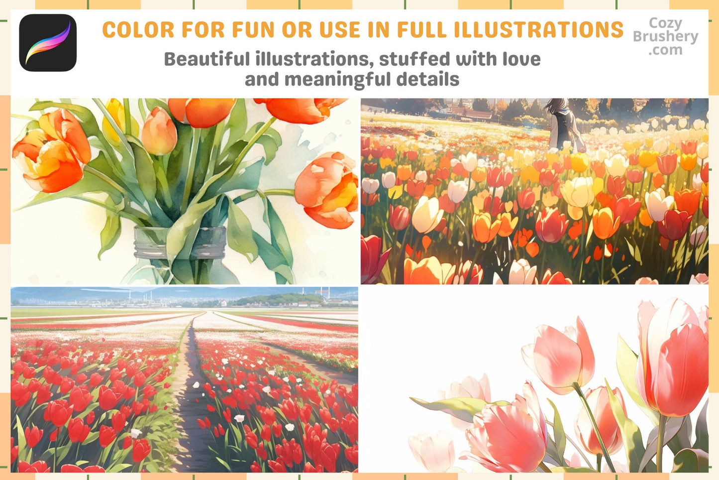 200+ Procreate Tulip Stamps For Digital Art Instant Download - Cozy Brushery