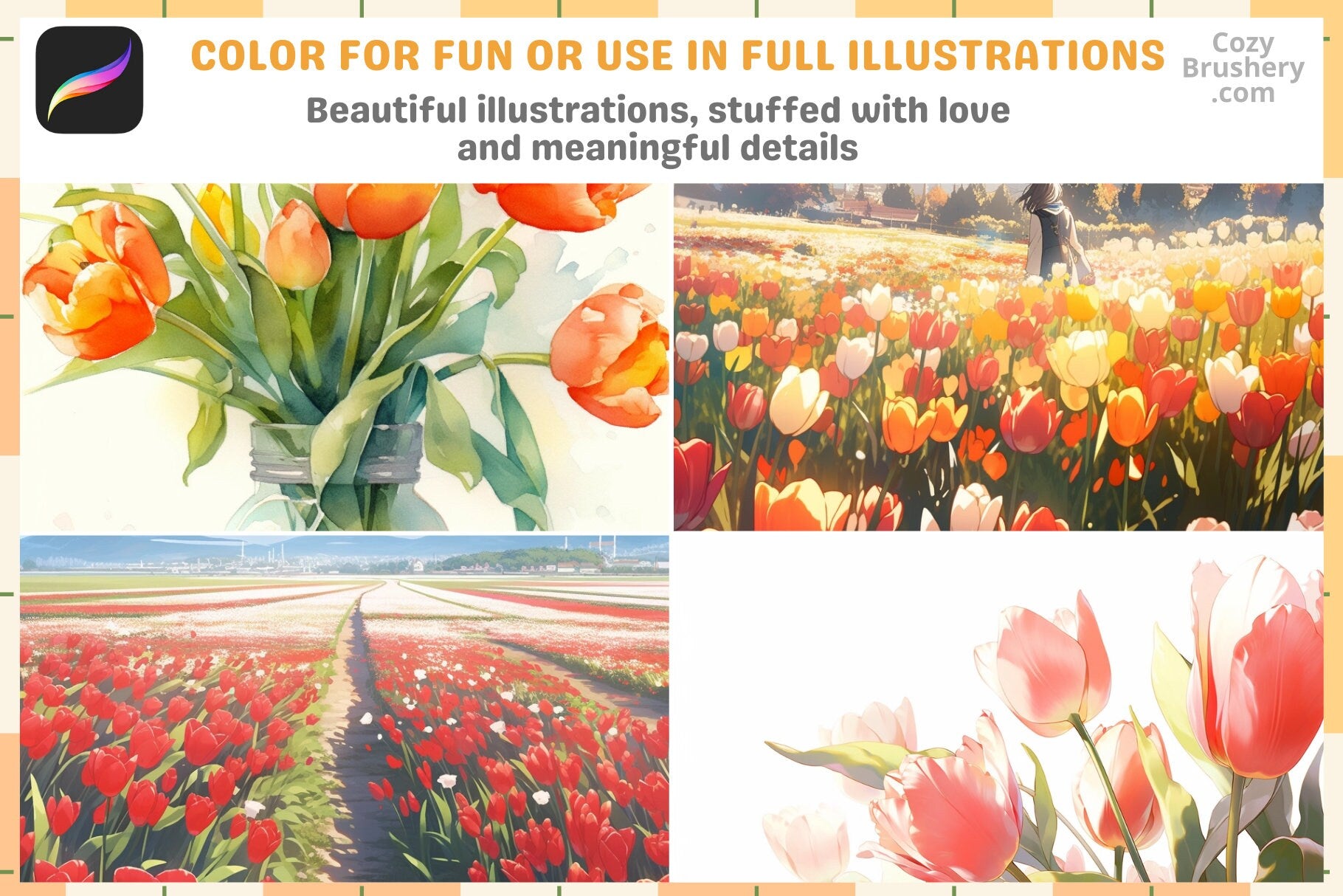 200+ Procreate Tulip Stamps For Digital Art Instant Download - Cozy Brushery