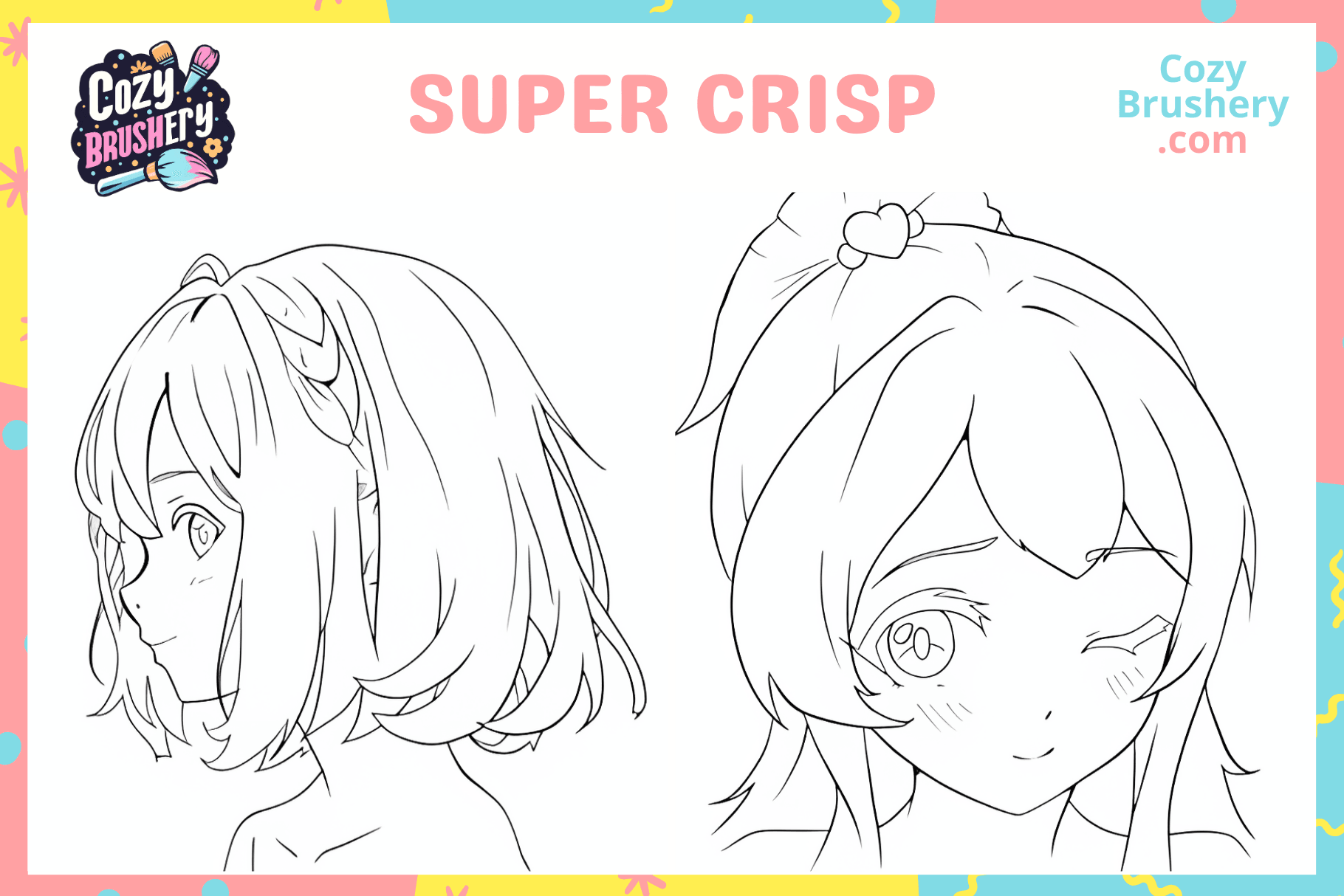 30 Anime Procreate Stamp Brushes Bundle Anime Girl Head Hair Face Eyes, Instant Digital Download - Cozy Brushery