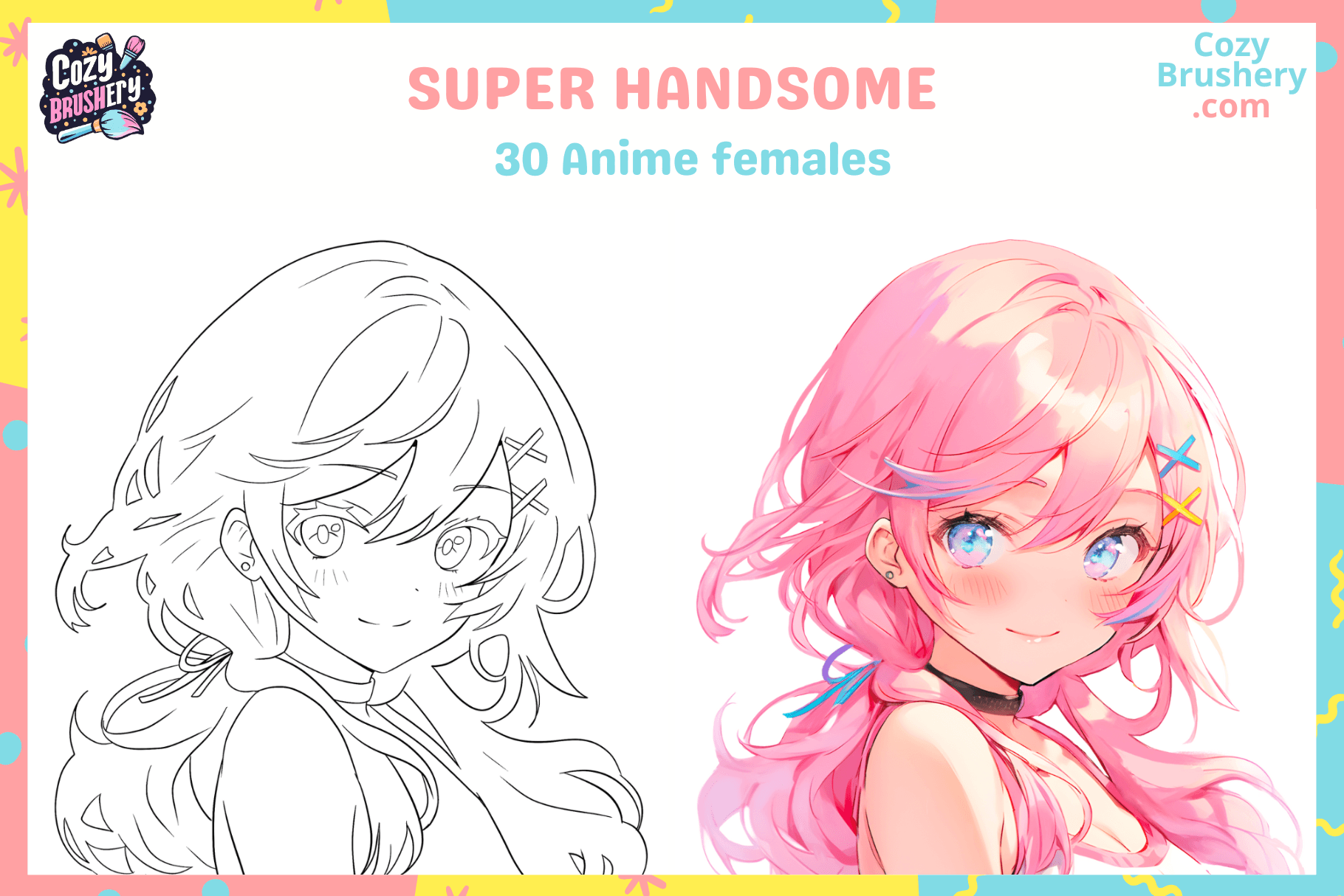 30 Anime Procreate Stamp Brushes Bundle Anime Girl Head Hair Face Eyes, Instant Digital Download - Cozy Brushery