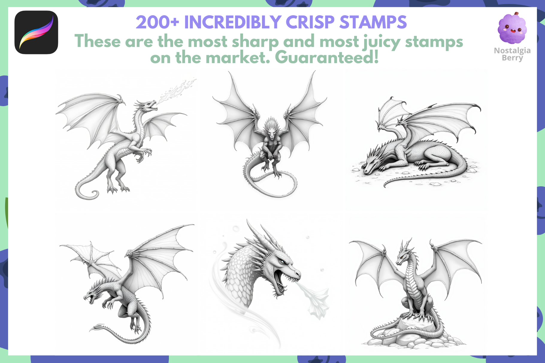 3D Dragon Fantasy – 100+ Realistic Procreate Stamps - Cozy Brushery