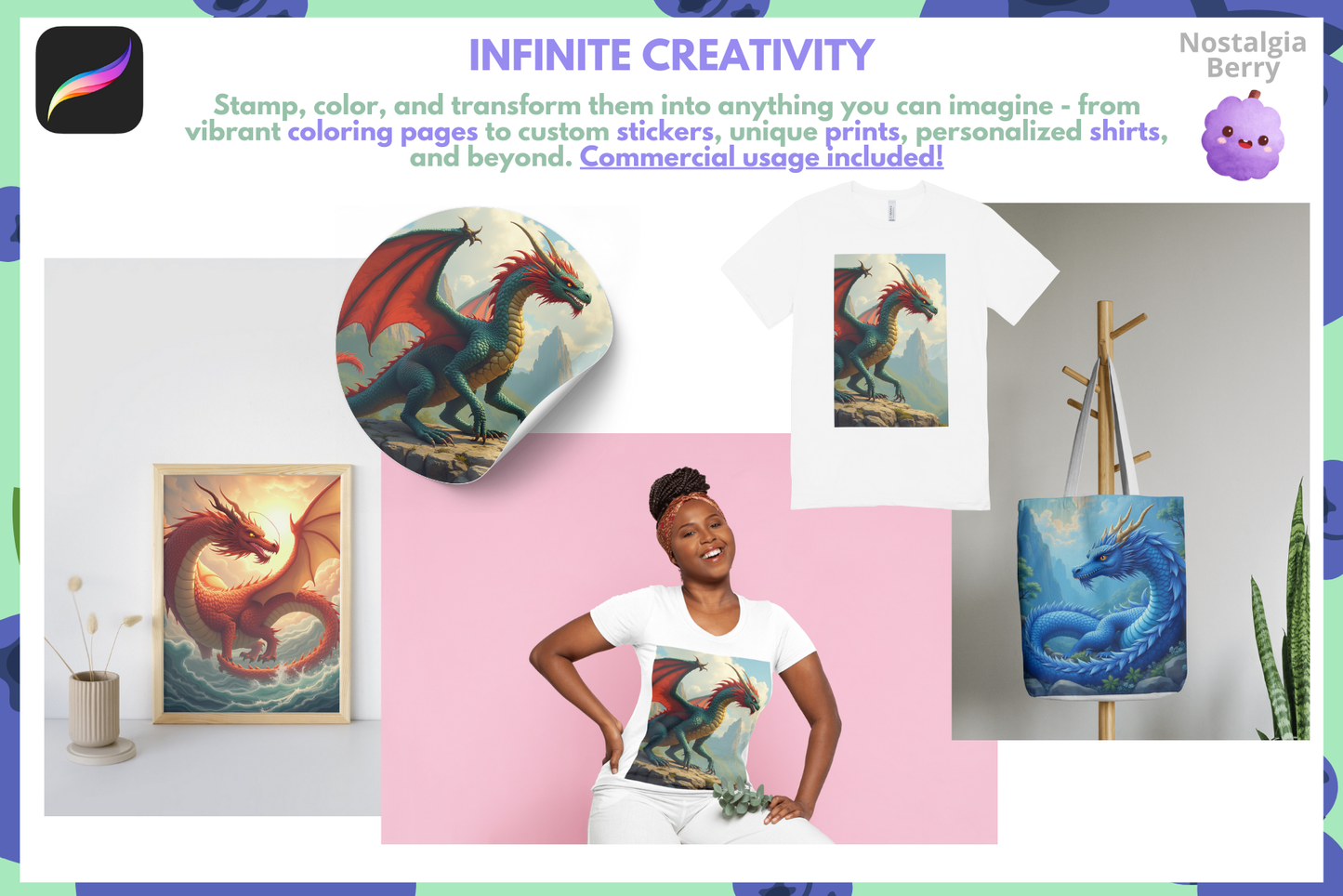 3D Dragon Fantasy – 100+ Realistic Procreate Stamps - Cozy Brushery