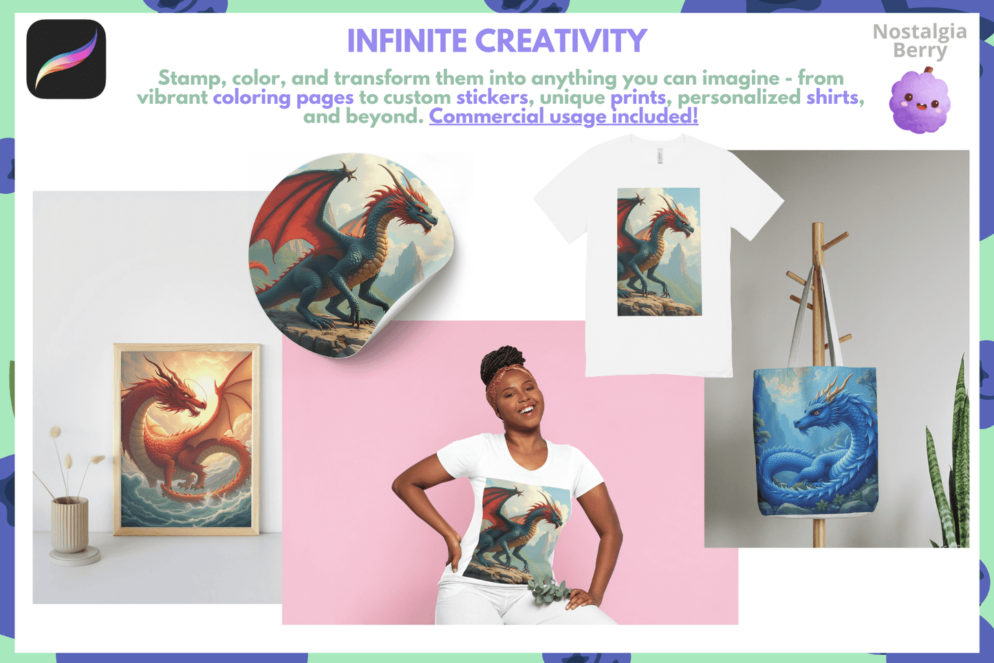 3D Dragon Fantasy – 100+ Realistic Procreate Stamps - Cozy Brushery