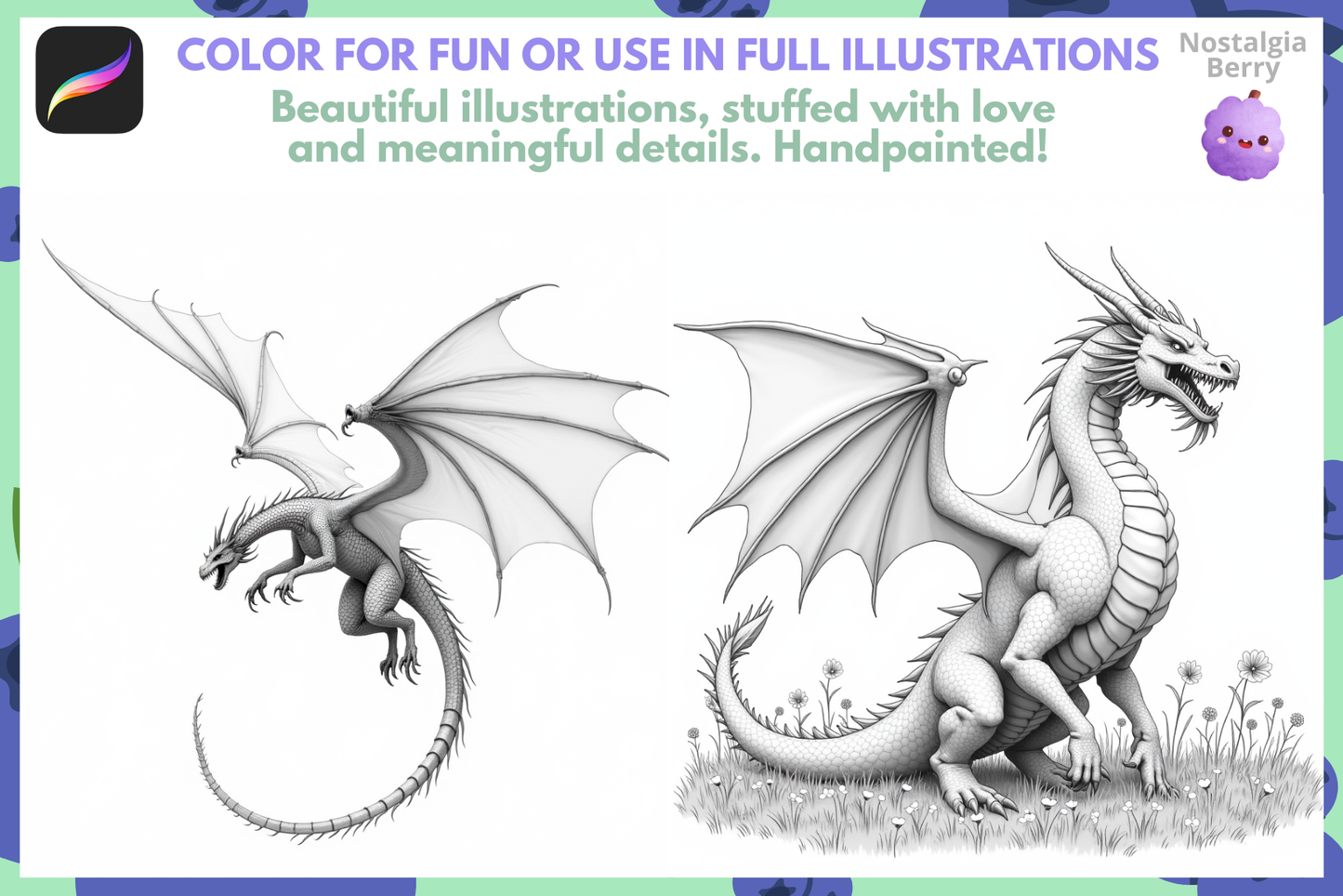 3D Dragon Fantasy – 100+ Realistic Procreate Stamps - Cozy Brushery