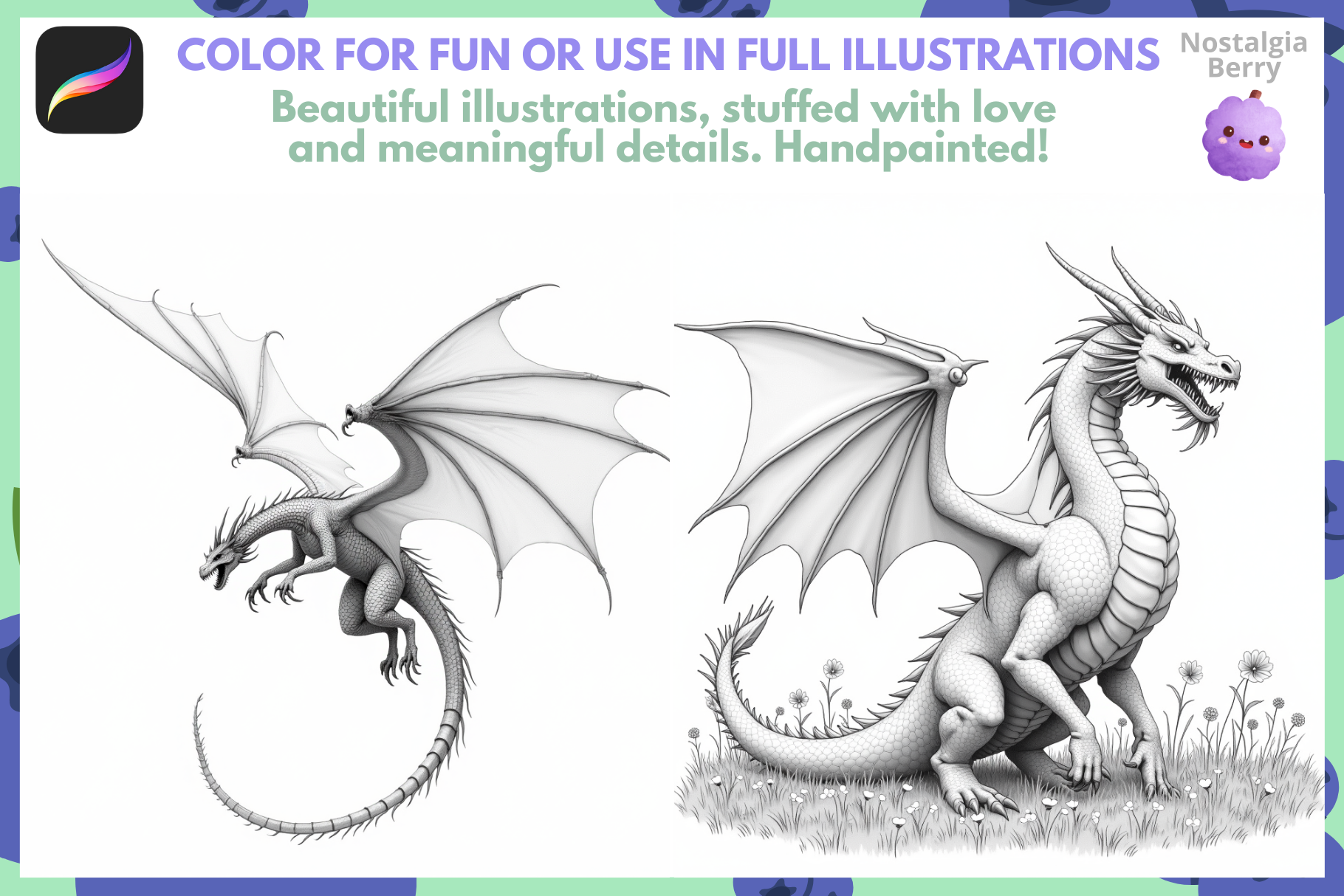 3D Dragon Fantasy – 100+ Realistic Procreate Stamps - Cozy Brushery