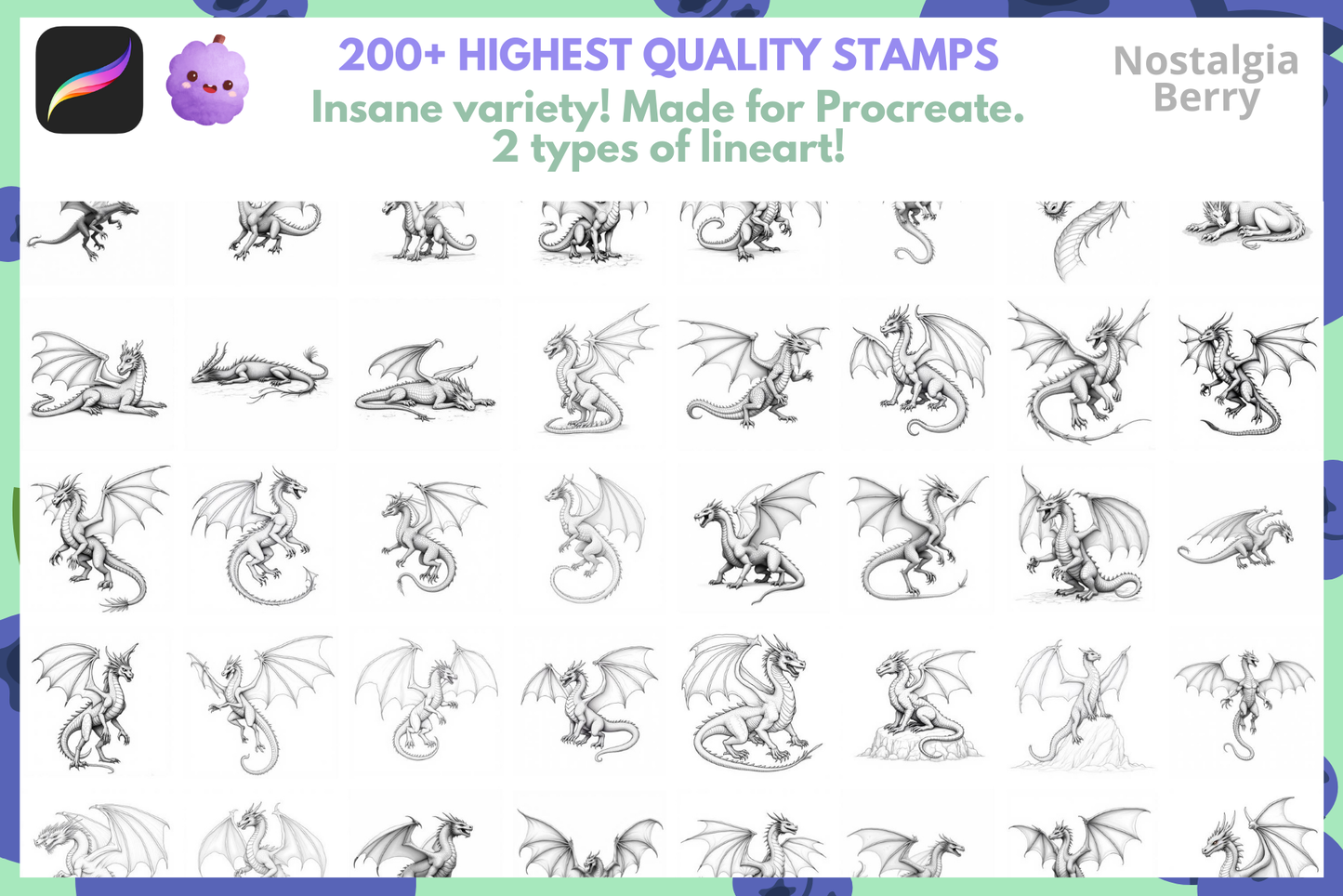 3D Dragon Fantasy – 100+ Realistic Procreate Stamps - Cozy Brushery