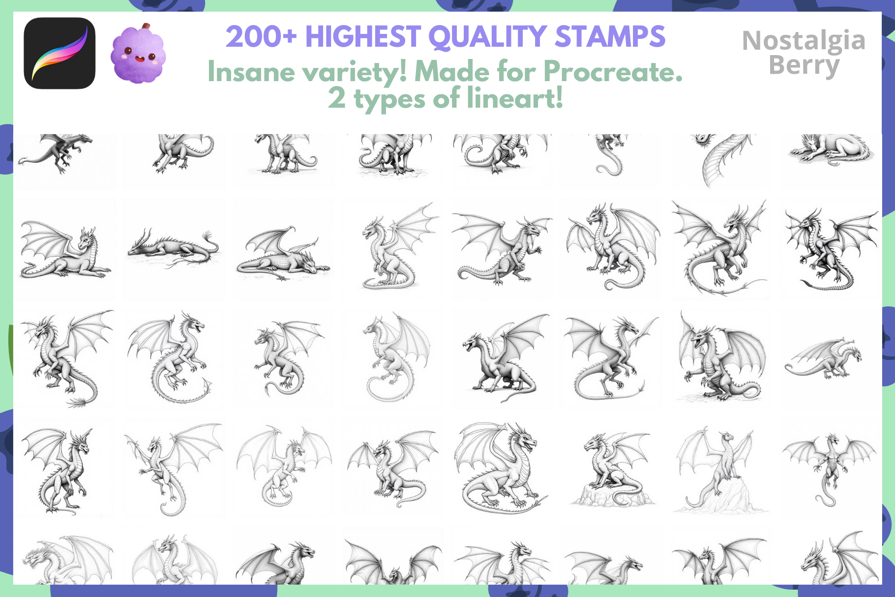 3D Dragon Fantasy – 100+ Realistic Procreate Stamps - Cozy Brushery
