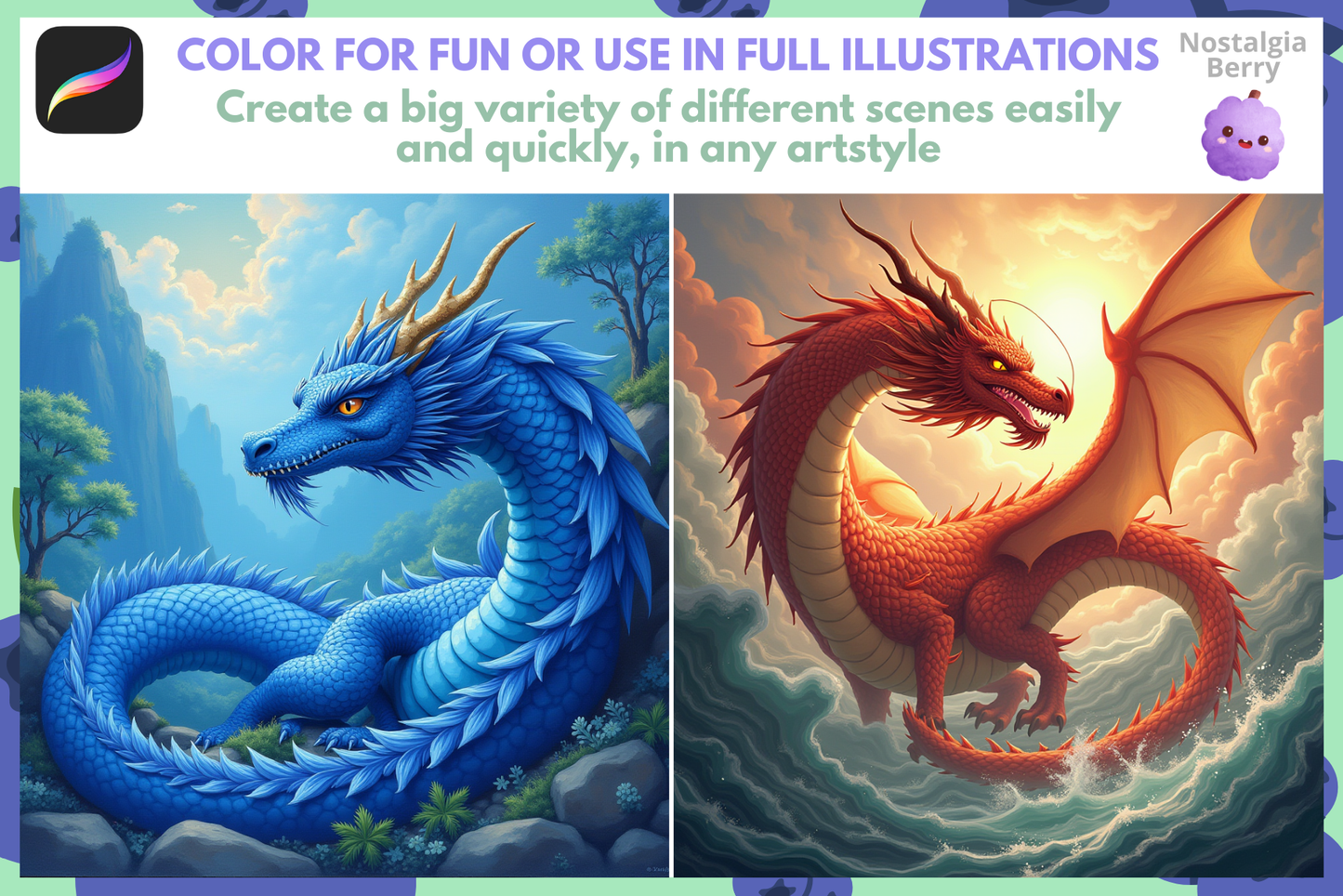 3D Dragon Fantasy – 100+ Realistic Procreate Stamps - Cozy Brushery