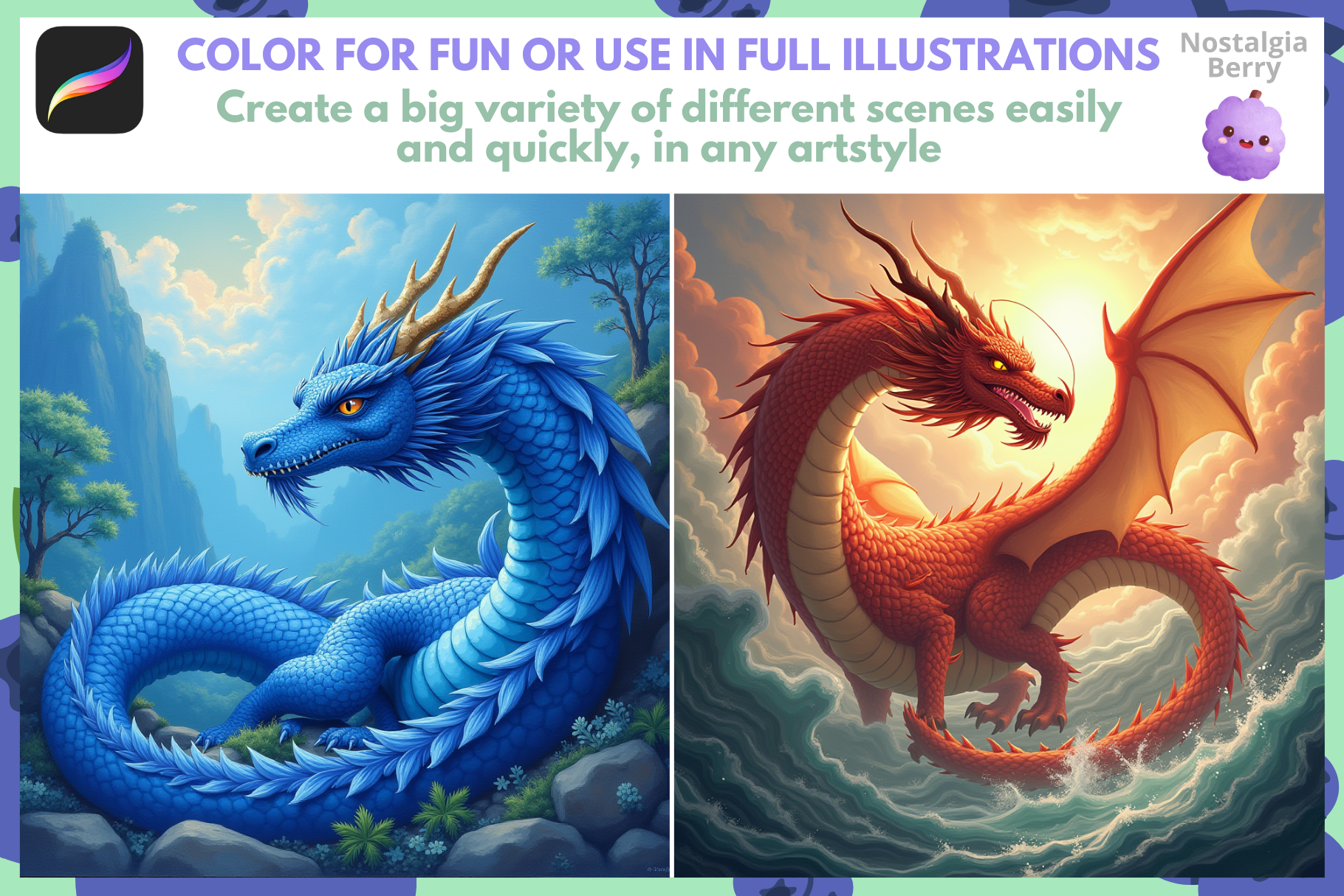 3D Dragon Fantasy – 100+ Realistic Procreate Stamps - Cozy Brushery