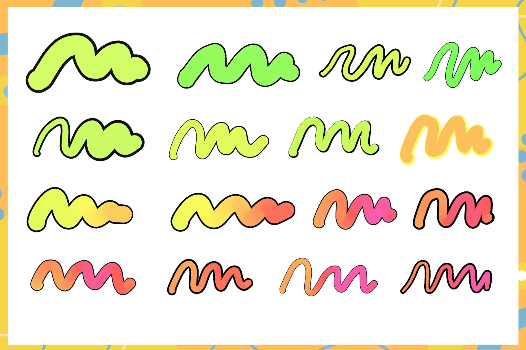 3D Outline Colorful Lettering Fun Pack – 23 Procreate Brushes - Cozy Brushery