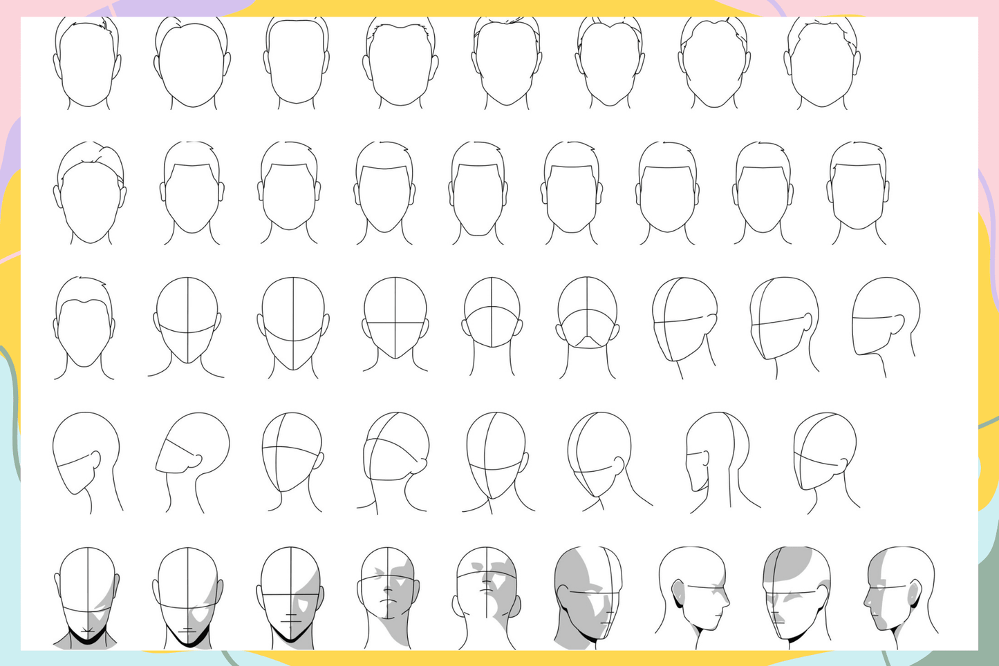 50 Male Head Angles Procreate Stamps for Anatomy Practice - Cozy Brushery