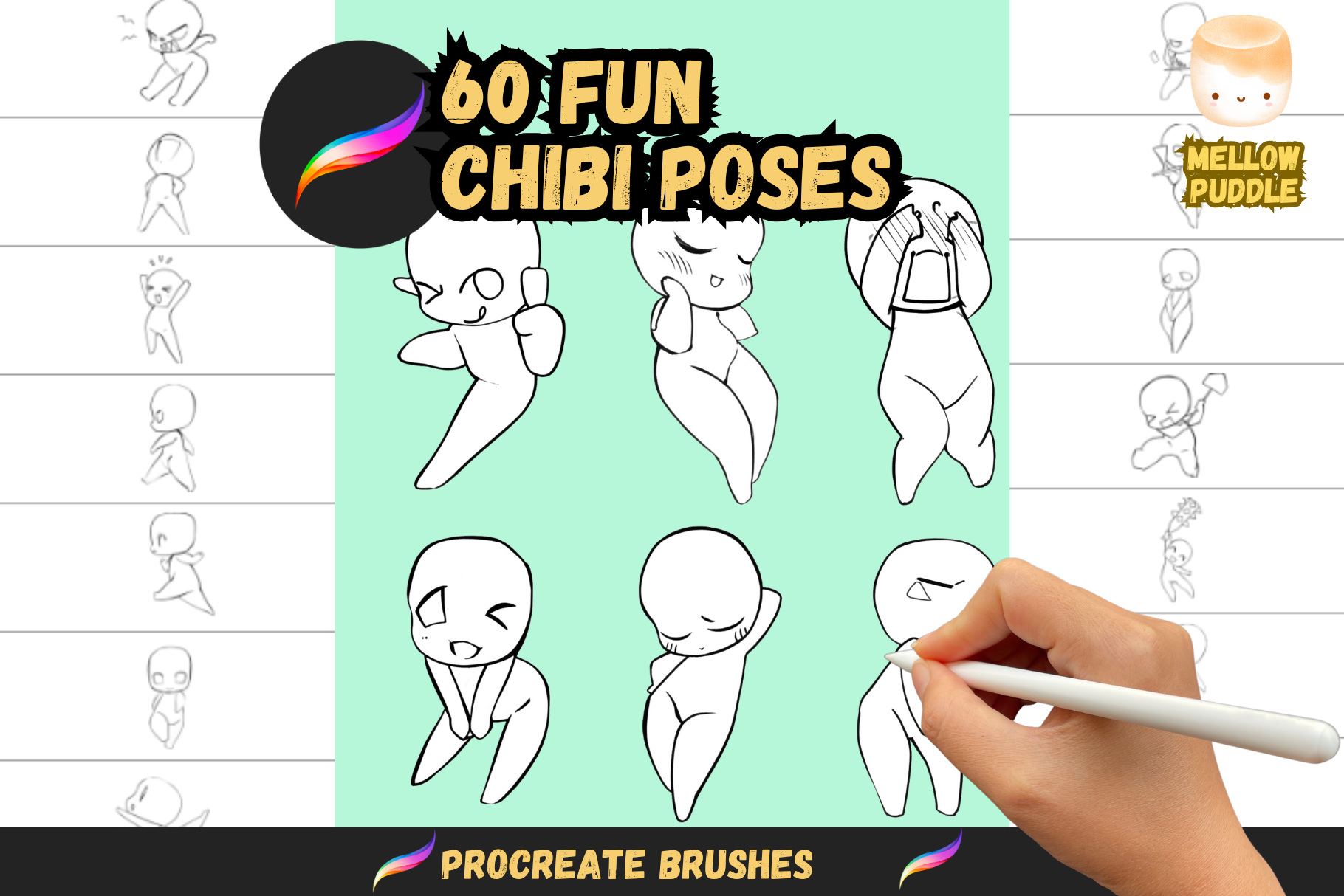 60 Expressive Chibi Lineart Poses for Anime Art Stamps - Cozy Brushery