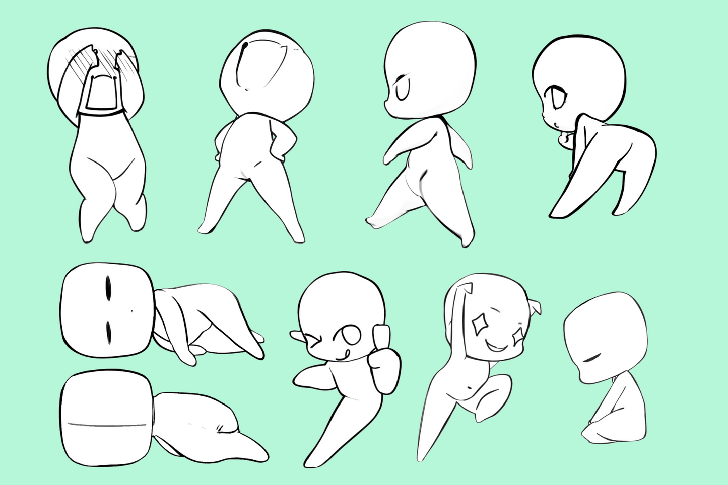 60 Expressive Chibi Lineart Poses for Anime Art Stamps - Cozy Brushery