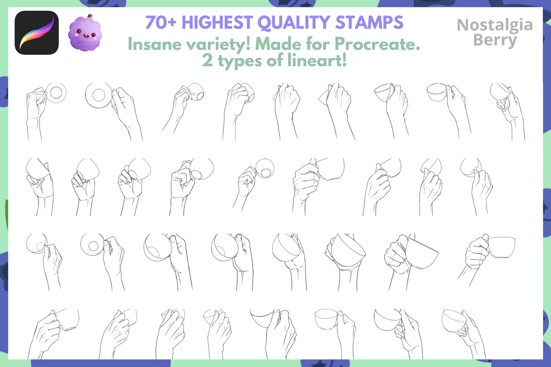 70 Hand Stamps for Procreate - Hands Holding Cups & More - Cozy Brushery