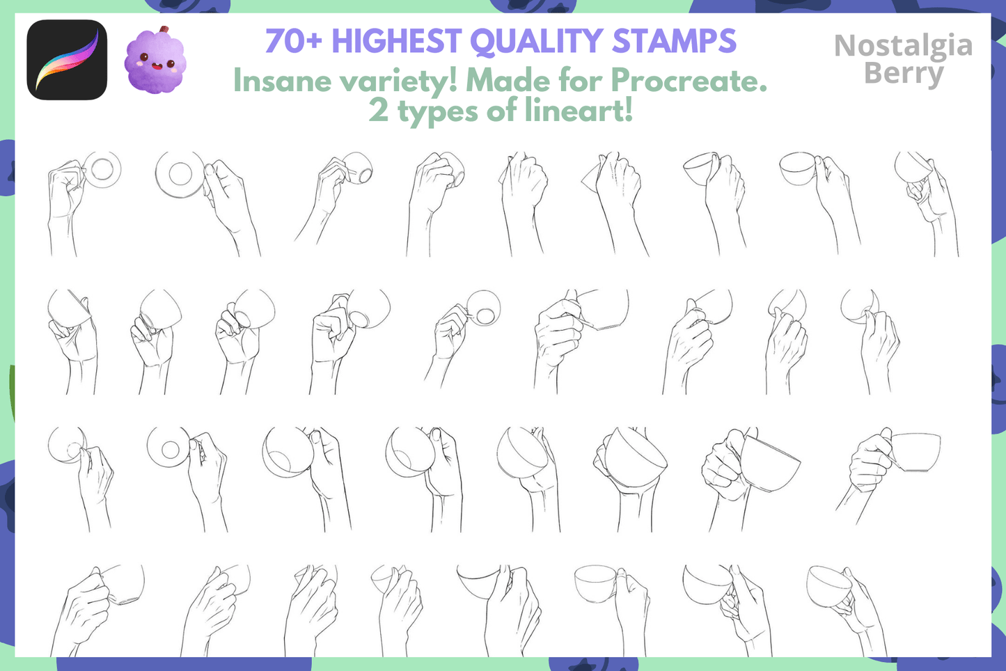 70 Hand Stamps for Procreate - Hands Holding Cups & More - Cozy Brushery