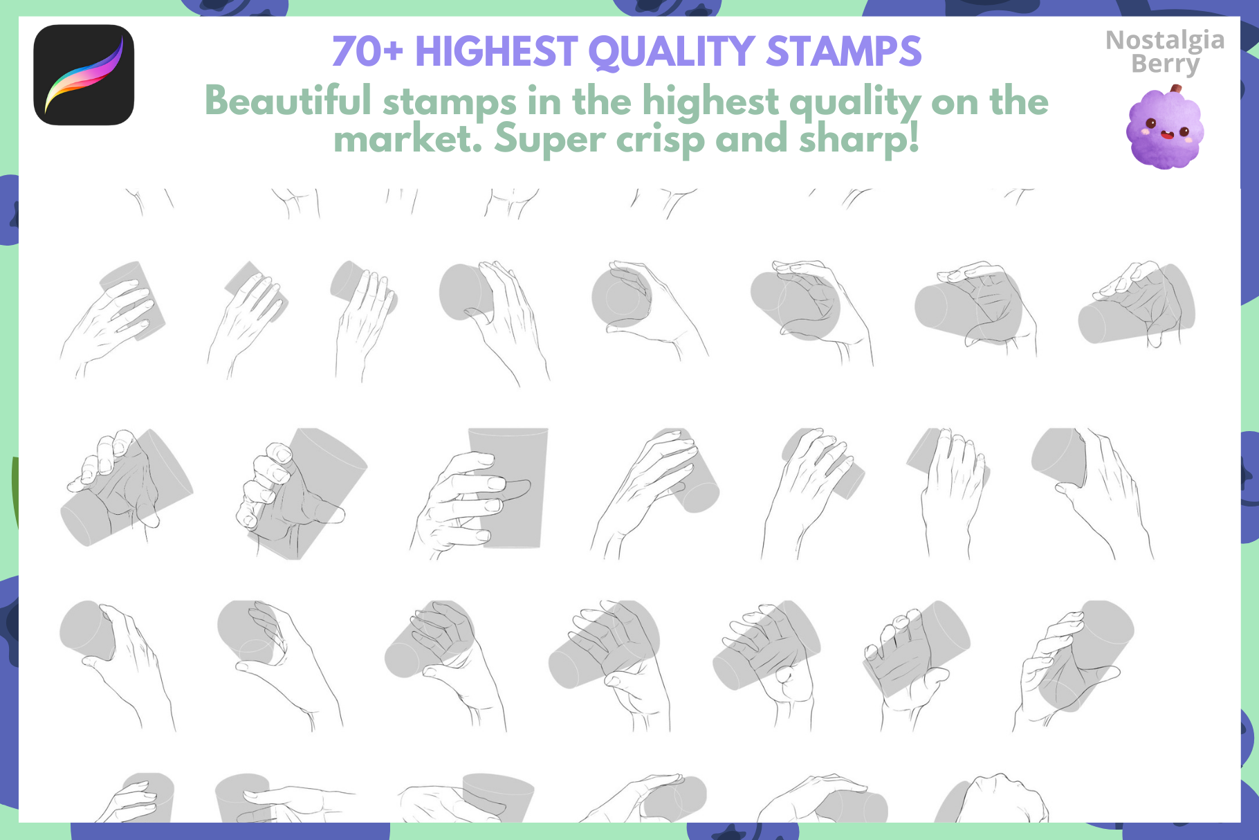 70 Hand Stamps for Procreate - Hands Holding Cups & More - Cozy Brushery