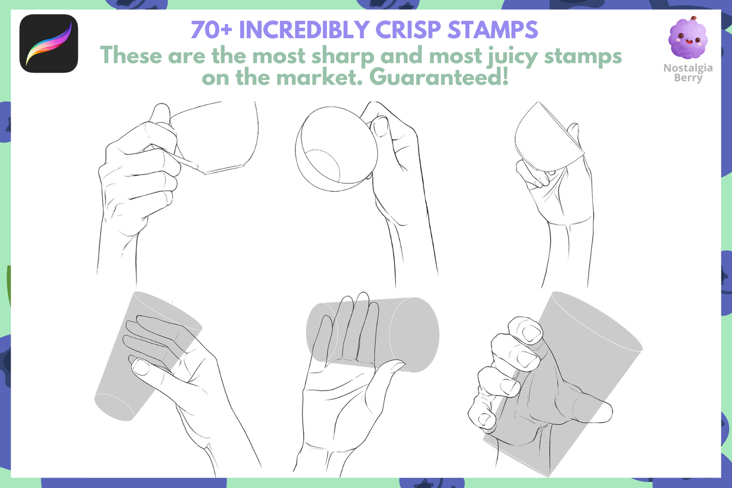 70 Hand Stamps for Procreate - Hands Holding Cups & More - Cozy Brushery