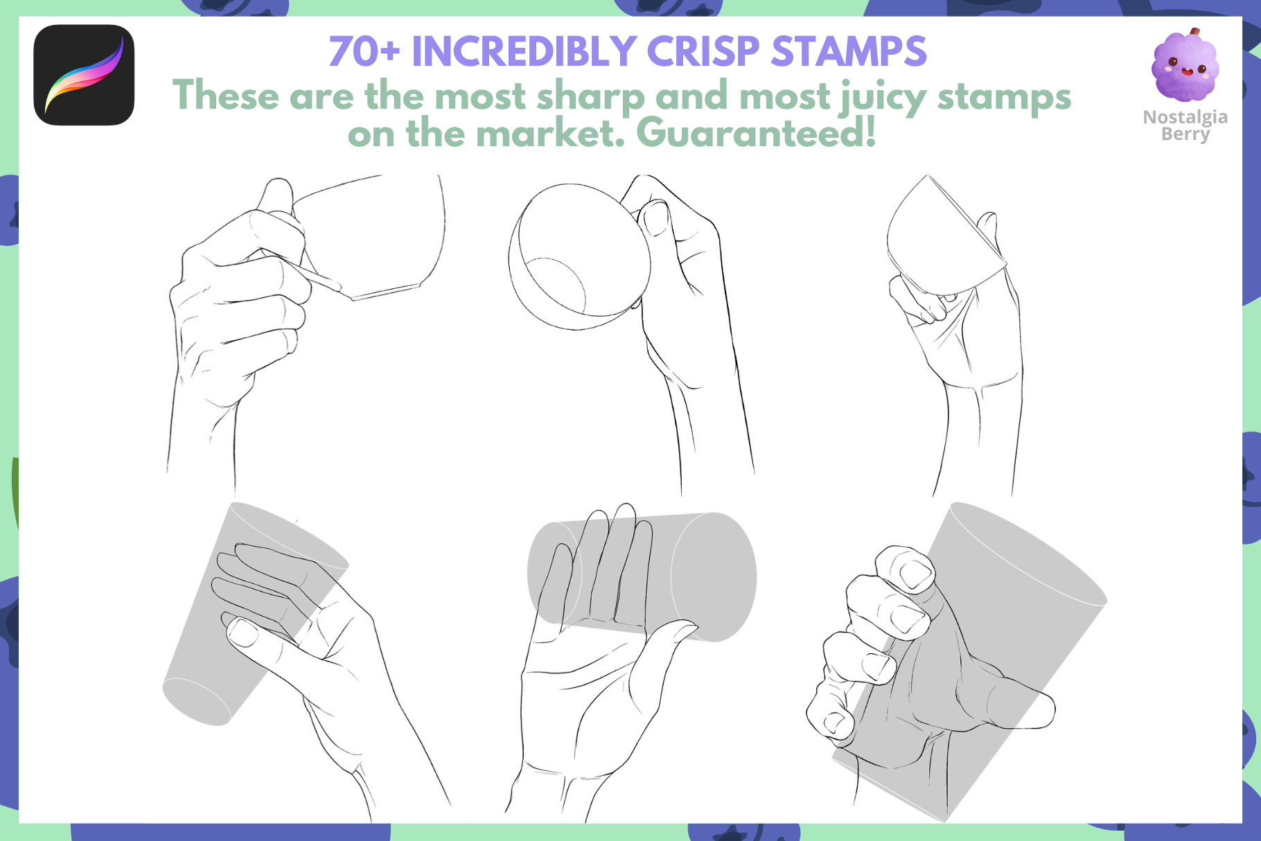 70 Hand Stamps for Procreate - Hands Holding Cups & More - Cozy Brushery