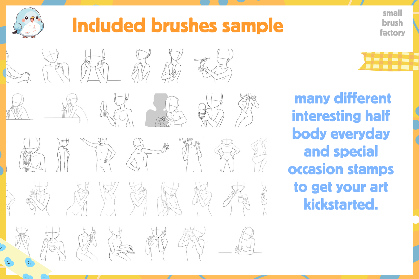 75 Half-Body Stamps for Procreate Emotions Poses Art - Cozy Brushery